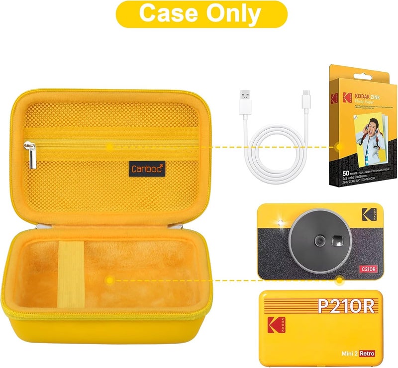 Canboc Carrying Case for KODAK Mini 2 Retro 4PASS Portable Photo Printer/KODAK Mini Shot 2 Retro 4PASS 2-in-1 Instant Digital Camera, Mesh Bag fits Photo Paper and Cable, Yellow - Image 2